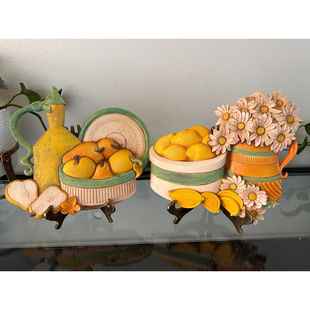 Vintage 1981 Syroco Homco Fruit Floral Wall Plaques Set 7610 Kitchen Decor USA‎